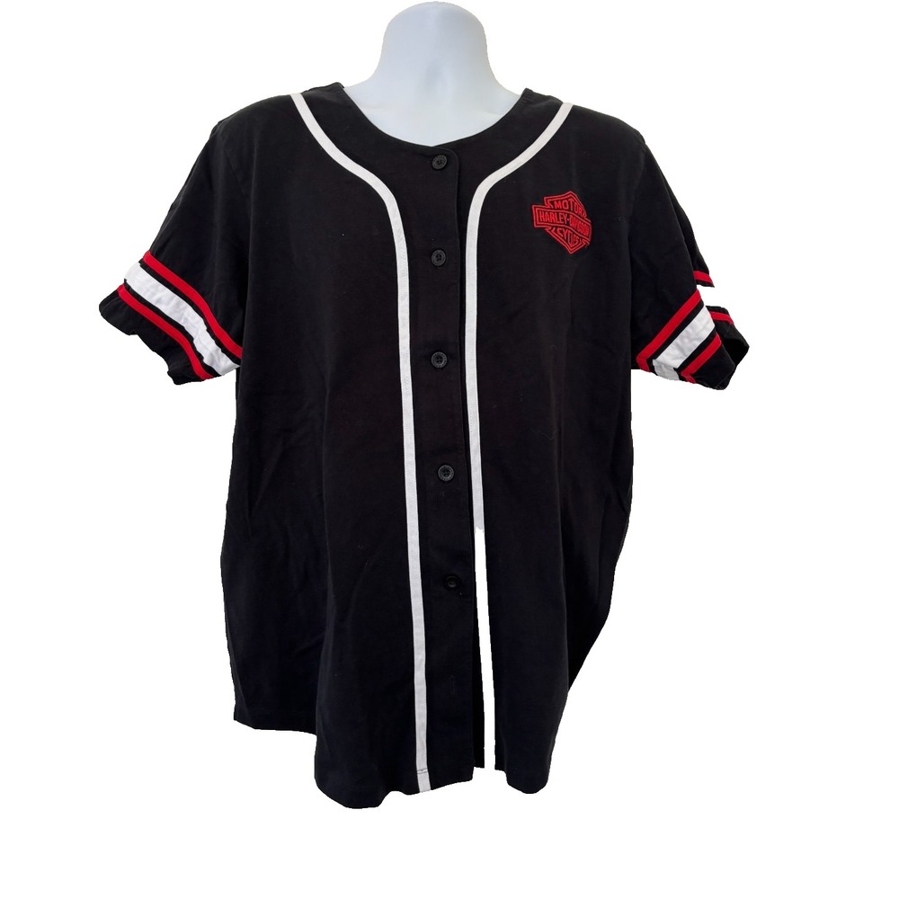 Harley Davidson Smokin Bar Shield Baseball Jersey 2XL Black Biker Core 96587 24V